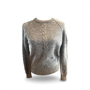 Vintage Gray Cable Knit Braided Sweater 80s Large